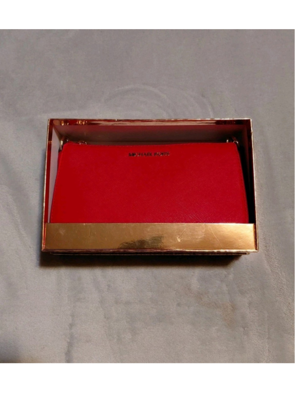 Michael Kors Jet Set Crimson Red Leather Small Pouchette Purse New With Gift Box